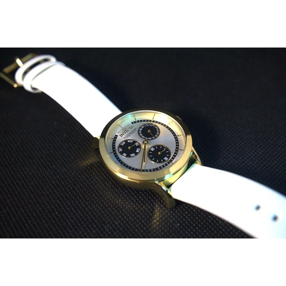 Invicta 22496 14k Gold Angel Quartz White Leather Strap Womens Watch 38mm